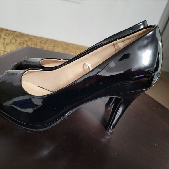 BLACK GLOSSY ANDREW GELLER TAYA OPEN TOE HIGH HEEL WOMEN"S SHOE - Picture 7 of 16